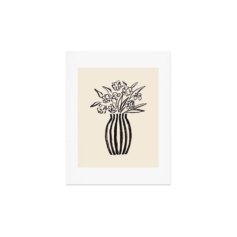Stripe Flower Vase - Black and White Art Print Gallery Image 3