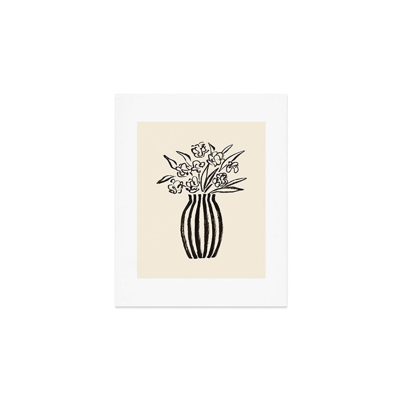 Stripe Flower Vase - Black and White Art Print Gallery Image 1