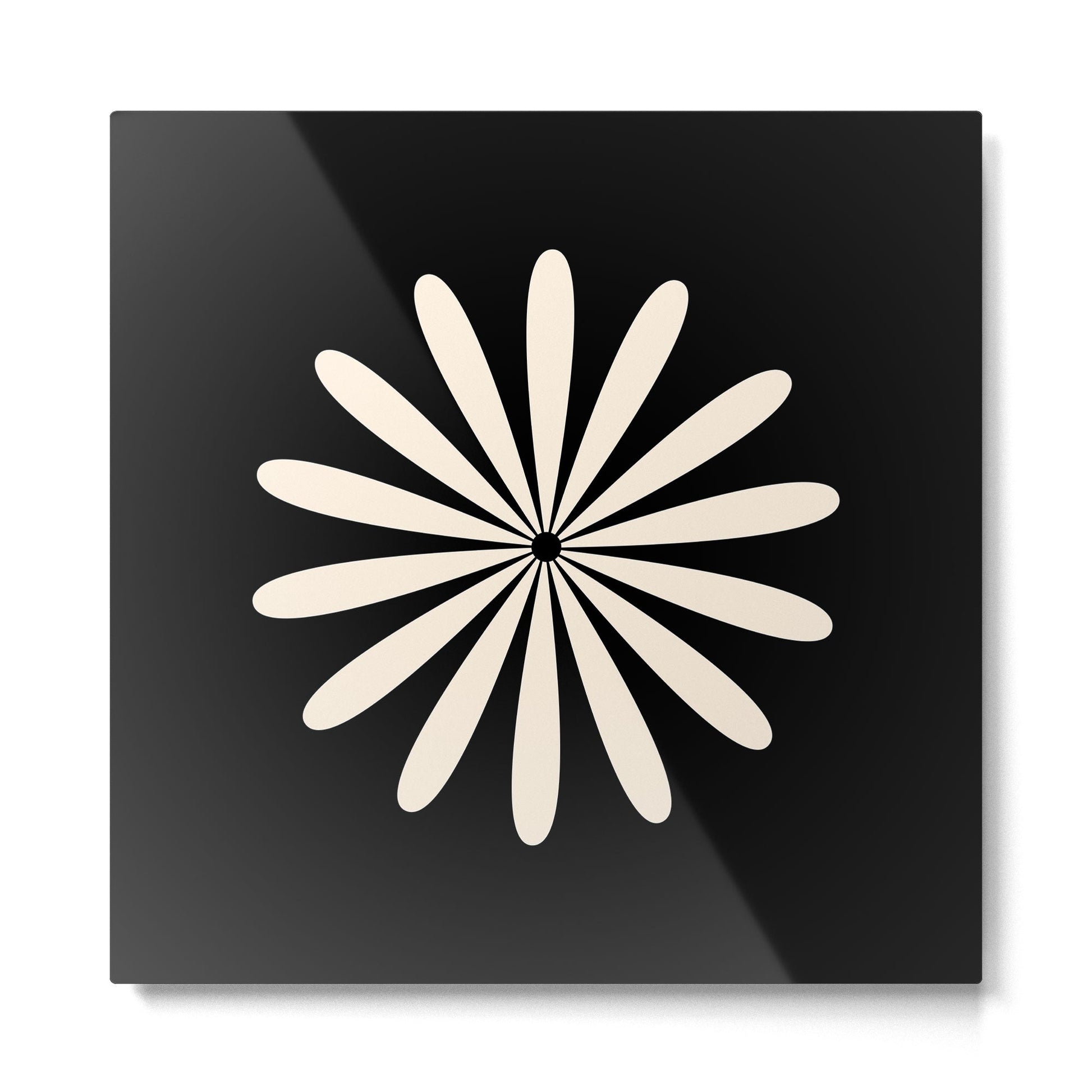 Big Daisy Retro Minimalist Flower Black and Almond Cream Metal Print Gallery Image 2
