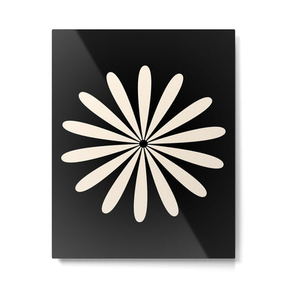 Big Daisy Retro Minimalist Flower Black and Almond Cream Metal Print Gallery Image 1
