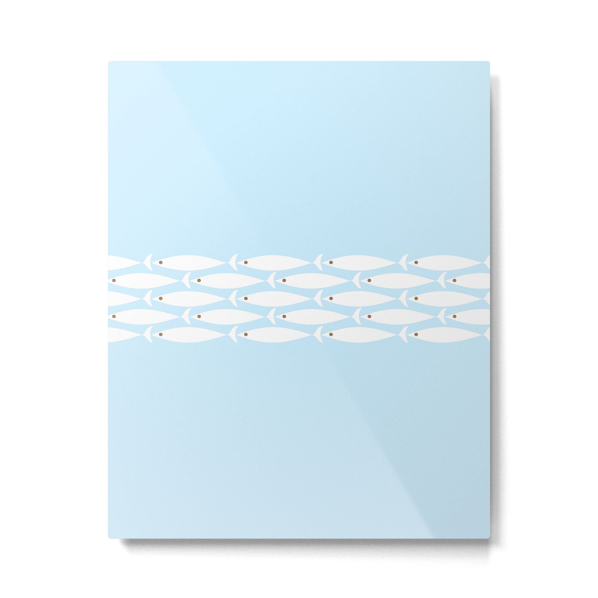 Coastal Minimalist Mid Century Modern Fish in Cool Light Blue White Brown Metal Print Gallery Image 3