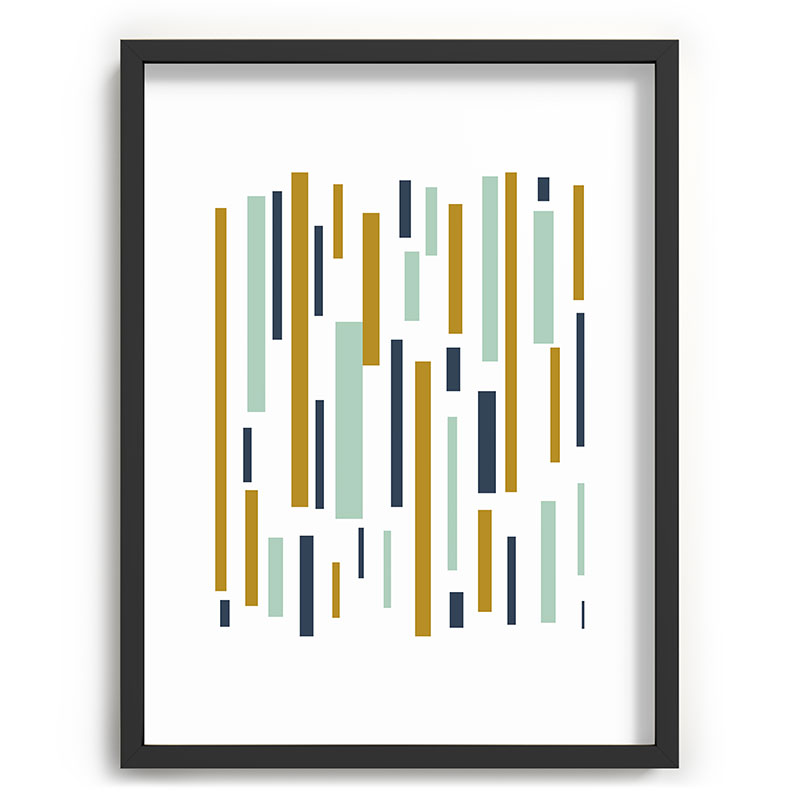 Interrupted Lines Mid-Century Modern Minimalist Pattern in Navy Blue, Teal Mint, Gold Mustard, White Framed Art Print Gallery Image 83