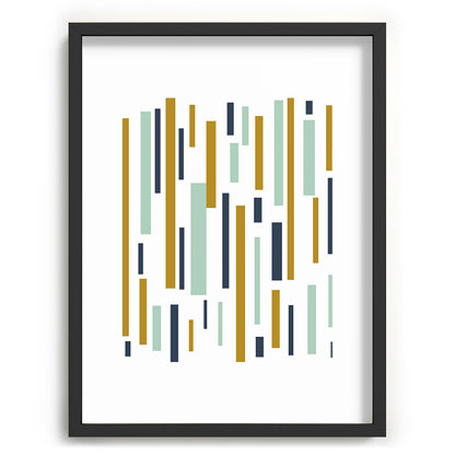 Interrupted Lines Mid-Century Modern Minimalist Pattern in Navy Blue, Teal Mint, Gold Mustard, White Framed Art Print Gallery Image 84