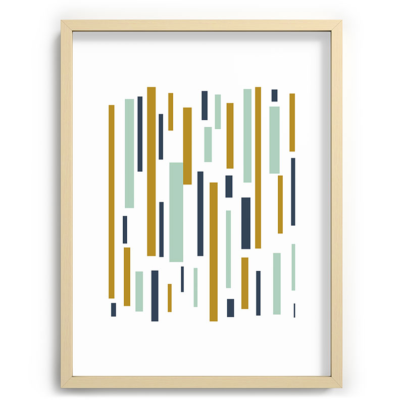 Interrupted Lines Mid-Century Modern Minimalist Pattern in Navy Blue, Teal Mint, Gold Mustard, White Framed Art Print Gallery Image 99