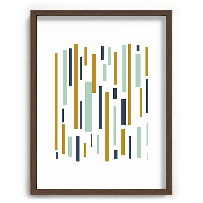 Interrupted Lines Mid-Century Modern Minimalist Pattern in Navy Blue, Teal Mint, Gold Mustard, White Framed Art Print Gallery Image 92