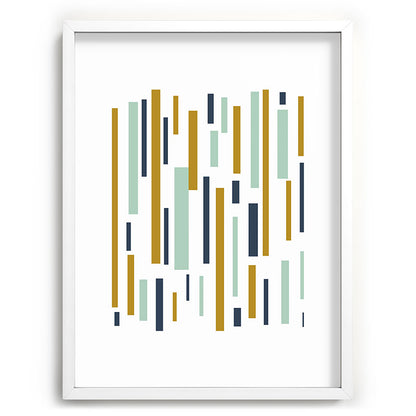 Interrupted Lines Mid-Century Modern Minimalist Pattern in Navy Blue, Teal Mint, Gold Mustard, White Framed Art Print Gallery Image 107