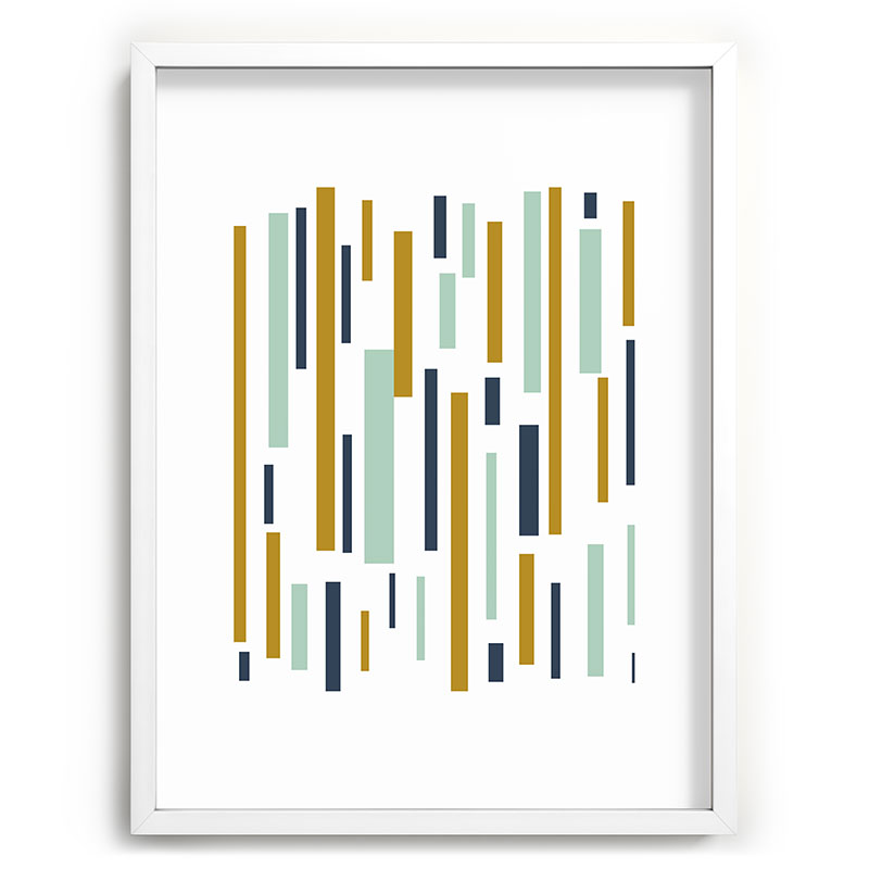Interrupted Lines Mid-Century Modern Minimalist Pattern in Navy Blue, Teal Mint, Gold Mustard, White Framed Art Print Gallery Image 108