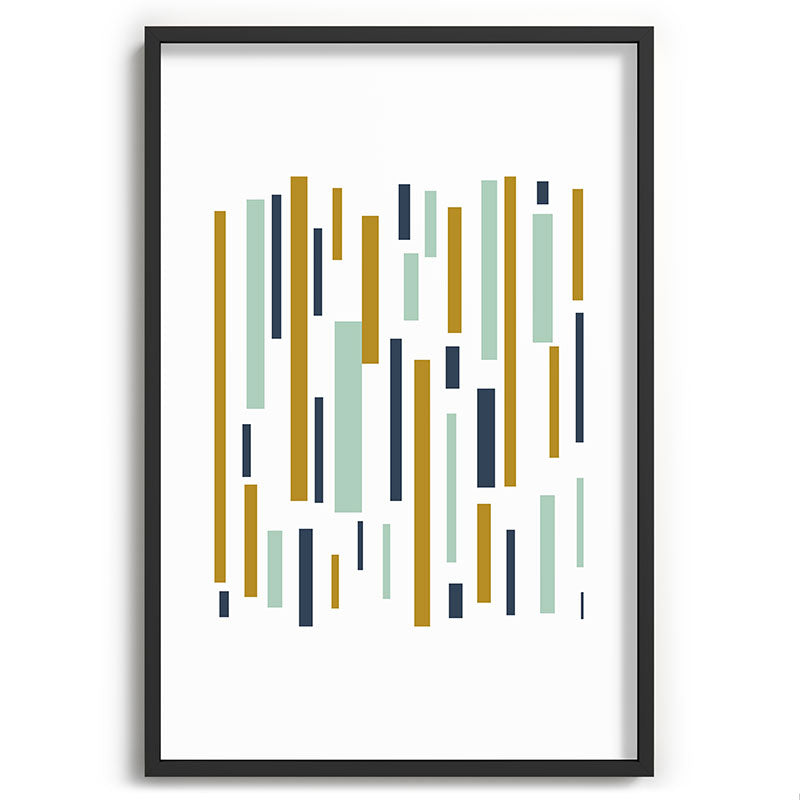 Interrupted Lines Mid-Century Modern Minimalist Pattern in Navy Blue, Teal Mint, Gold Mustard, White Framed Art Print Gallery Image 85