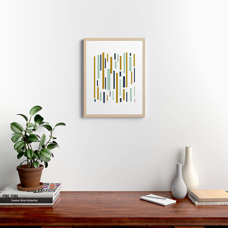 Interrupted Lines Mid-Century Modern Minimalist Pattern in Navy Blue, Teal Mint, Gold Mustard, White Framed Art Print Gallery Image 26