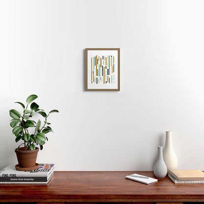 Interrupted Lines Mid-Century Modern Minimalist Pattern in Navy Blue, Teal Mint, Gold Mustard, White Framed Art Print Gallery Image 12