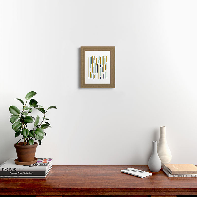 Interrupted Lines Mid-Century Modern Minimalist Pattern in Navy Blue, Teal Mint, Gold Mustard, White Framed Art Print Gallery Image 51