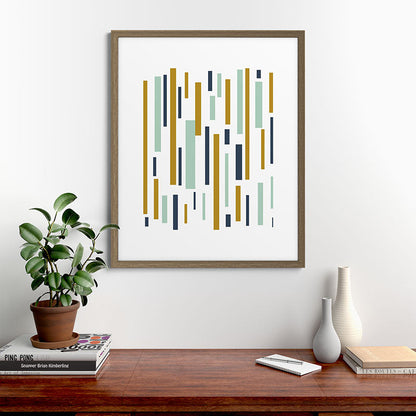 Interrupted Lines Mid-Century Modern Minimalist Pattern in Navy Blue, Teal Mint, Gold Mustard, White Framed Art Print Gallery Image 58