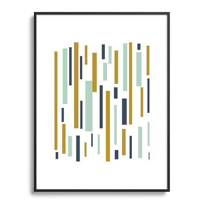 Interrupted Lines Mid-Century Modern Minimalist Pattern in Navy Blue, Teal Mint, Gold Mustard, White Framed Art Print Gallery Image 115