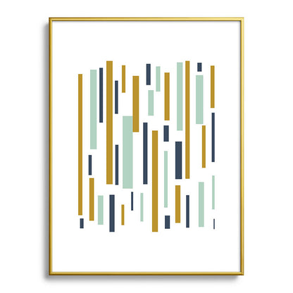 Interrupted Lines Mid-Century Modern Minimalist Pattern in Navy Blue, Teal Mint, Gold Mustard, White Framed Art Print Gallery Image 125
