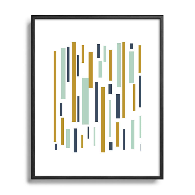 Interrupted Lines Mid-Century Modern Minimalist Pattern in Navy Blue, Teal Mint, Gold Mustard, White Framed Art Print Gallery Image 111