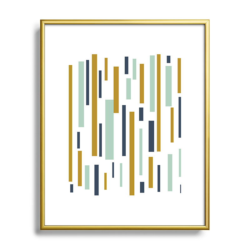 Interrupted Lines Mid-Century Modern Minimalist Pattern in Navy Blue, Teal Mint, Gold Mustard, White Framed Art Print Gallery Image 120