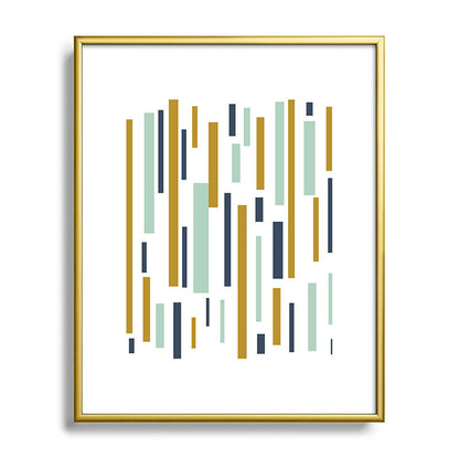 Interrupted Lines Mid-Century Modern Minimalist Pattern in Navy Blue, Teal Mint, Gold Mustard, White Framed Art Print Gallery Image 120