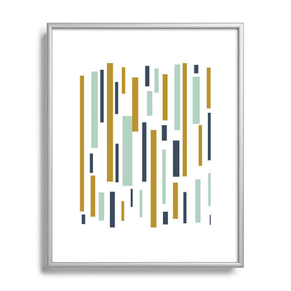 Interrupted Lines Mid-Century Modern Minimalist Pattern in Navy Blue, Teal Mint, Gold Mustard, White Framed Art Print Gallery Image 131