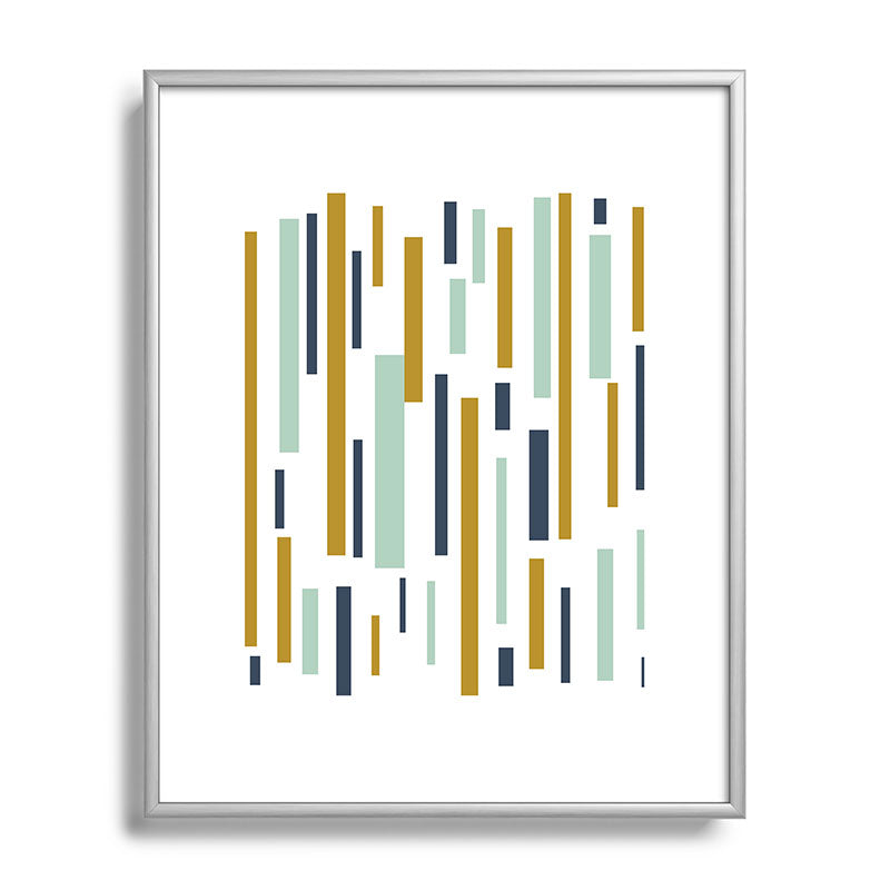 Interrupted Lines Mid-Century Modern Minimalist Pattern in Navy Blue, Teal Mint, Gold Mustard, White Framed Art Print Gallery Image 129