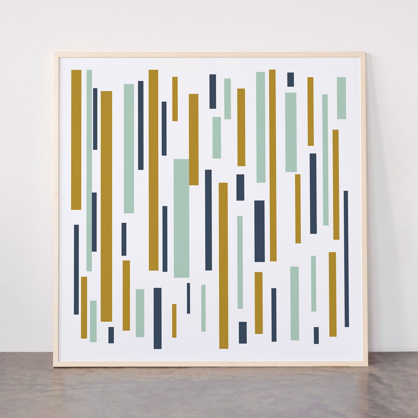 Interrupted Lines Mid-Century Modern Minimalist Pattern in Navy Blue, Teal Mint, Gold Mustard, White Framed Art Print Gallery Image 33