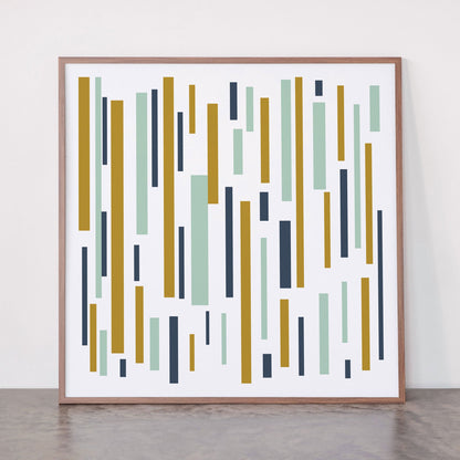 Interrupted Lines Mid-Century Modern Minimalist Pattern in Navy Blue, Teal Mint, Gold Mustard, White Framed Art Print Gallery Image 21