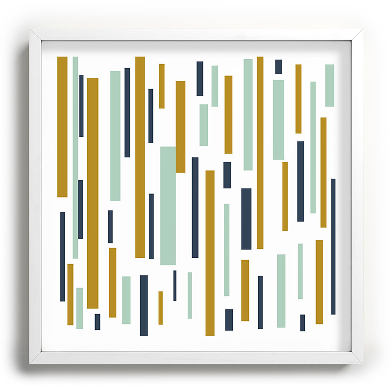 Interrupted Lines Mid-Century Modern Minimalist Pattern in Navy Blue, Teal Mint, Gold Mustard, White Framed Art Print Gallery Image 118