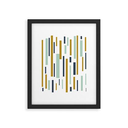 Interrupted Lines Mid-Century Modern Minimalist Pattern in Navy Blue, Teal Mint, Gold Mustard, White Framed Art Print Gallery Image 6