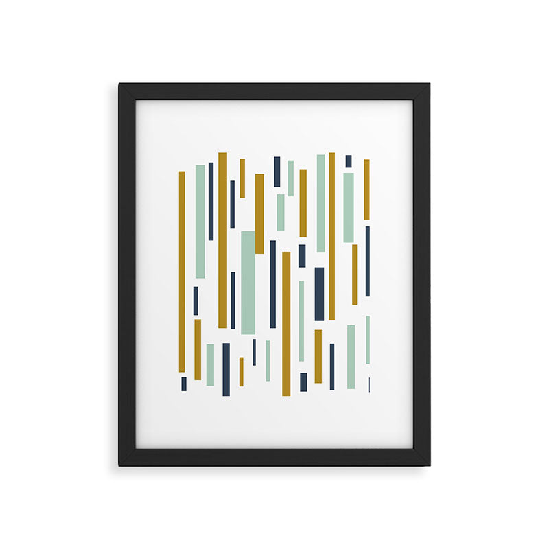 Interrupted Lines Mid-Century Modern Minimalist Pattern in Navy Blue, Teal Mint, Gold Mustard, White Framed Art Print Gallery Image 5