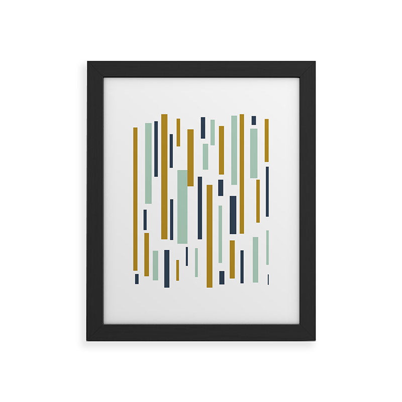 Interrupted Lines Mid-Century Modern Minimalist Pattern in Navy Blue, Teal Mint, Gold Mustard, White Framed Art Print Gallery Image 45