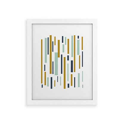 Interrupted Lines Mid-Century Modern Minimalist Pattern in Navy Blue, Teal Mint, Gold Mustard, White Framed Art Print Gallery Image 70