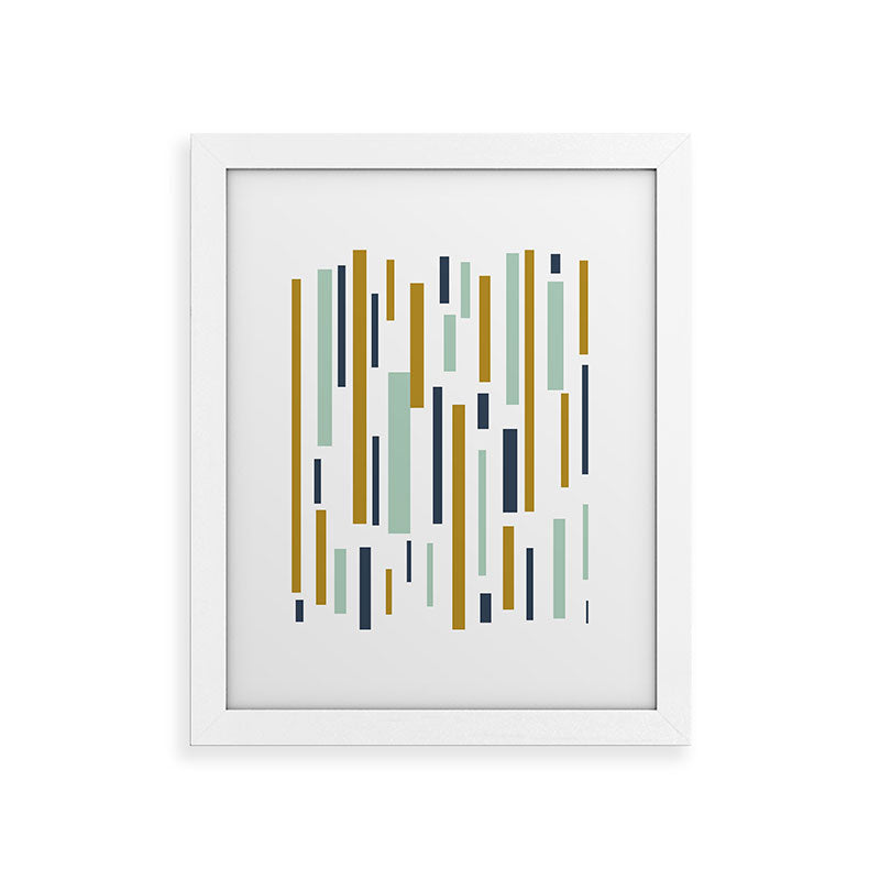 Interrupted Lines Mid-Century Modern Minimalist Pattern in Navy Blue, Teal Mint, Gold Mustard, White Framed Art Print Gallery Image 74