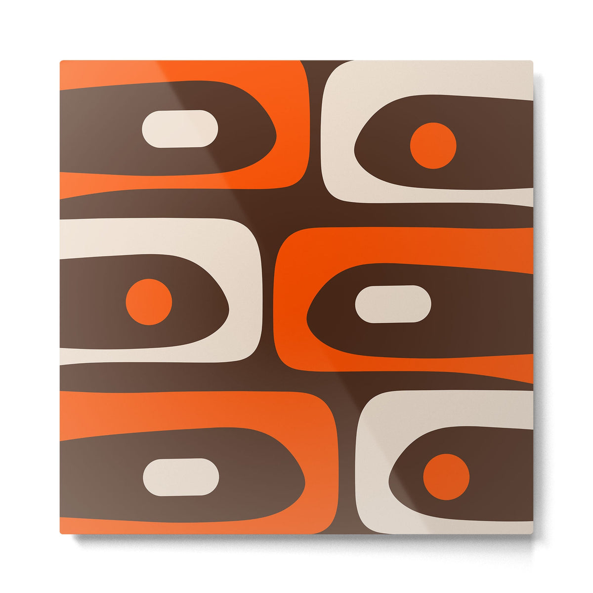 Retro 70s Aesthetic Abstract Mid Century Modern Minimalist Piquet Pattern Brown and Orange Metal Print Gallery Image 2