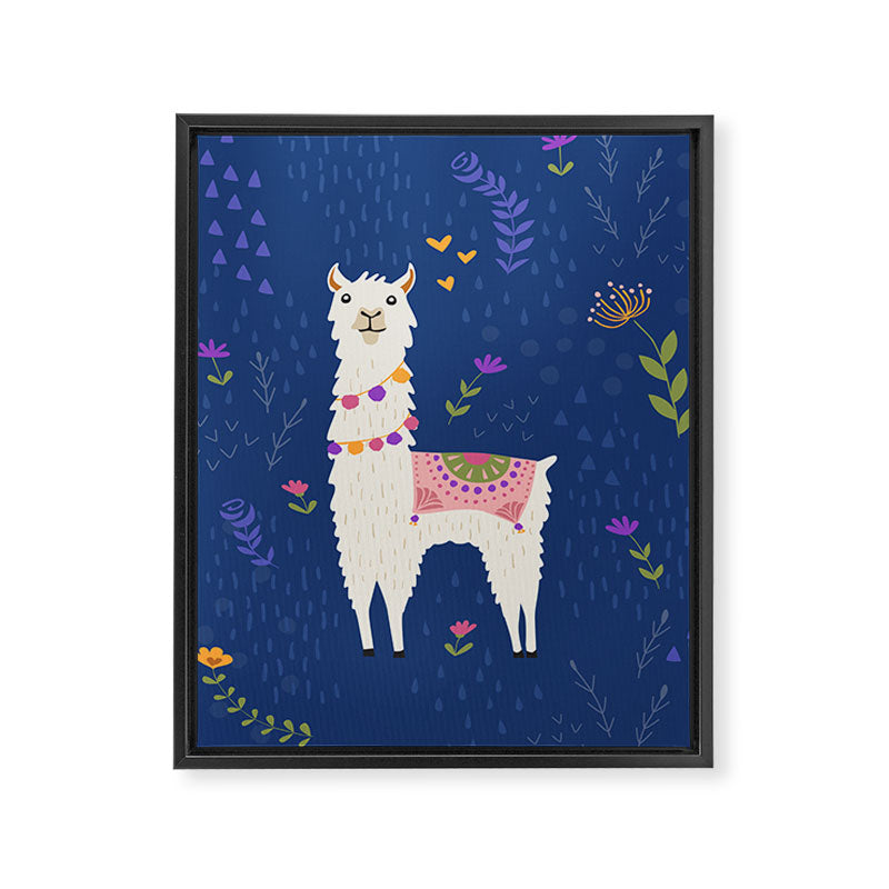 Llama on Blue Framed Canvas Print Gallery Image 3