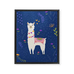 Llama on Blue Framed Canvas Print Gallery Image 1
