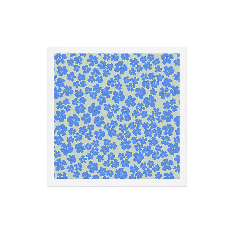 Blue flower blossom scatter on soft green Art Print Gallery Image 5