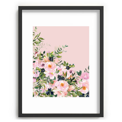 Boho, Vintage, Floral Watercolor, Pink Roses Framed Art Print Gallery Image 83