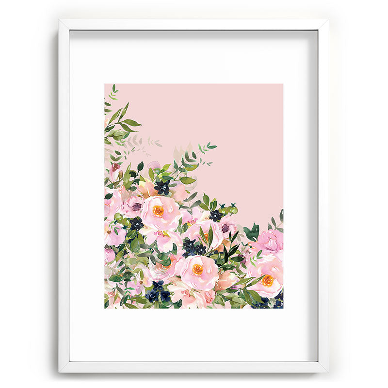 Boho, Vintage, Floral Watercolor, Pink Roses Framed Art Print Gallery Image 107