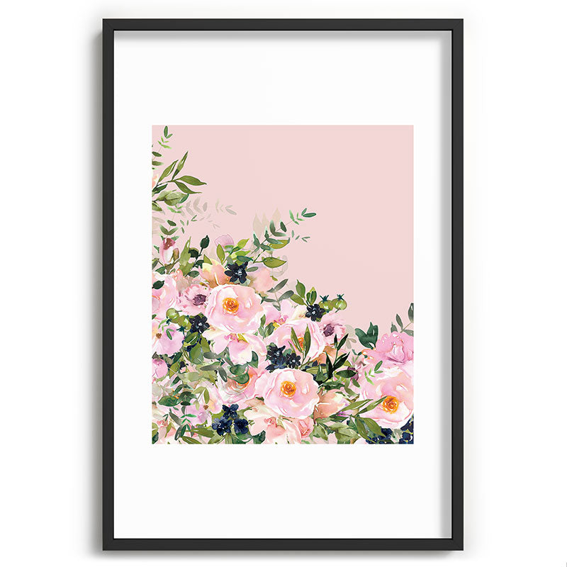 Boho, Vintage, Floral Watercolor, Pink Roses Framed Art Print Gallery Image 85