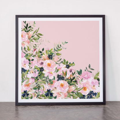 Boho, Vintage, Floral Watercolor, Pink Roses Framed Art Print Gallery Image 55