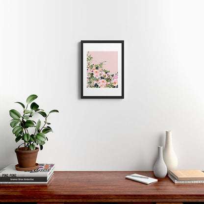 Boho, Vintage, Floral Watercolor, Pink Roses Framed Art Print Gallery Image 4