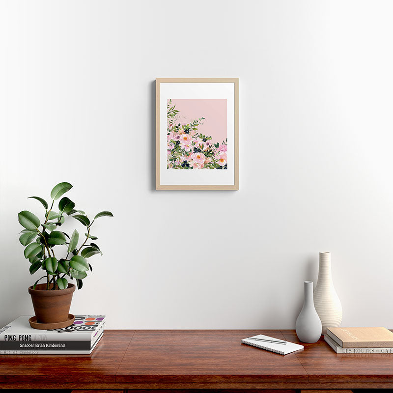 Boho, Vintage, Floral Watercolor, Pink Roses Framed Art Print Gallery Image 23