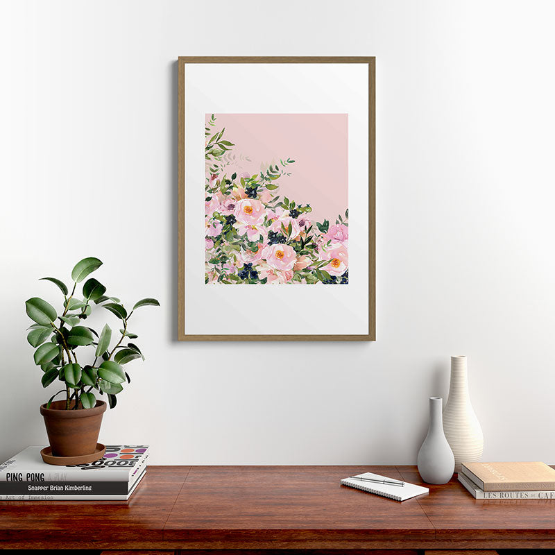 Boho, Vintage, Floral Watercolor, Pink Roses Framed Art Print Gallery Image 18