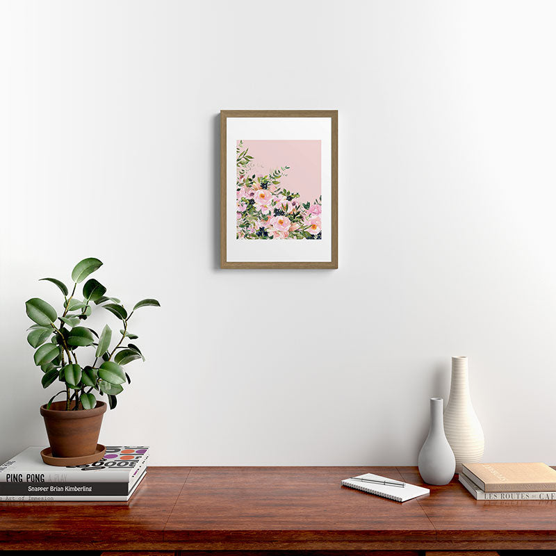 Boho, Vintage, Floral Watercolor, Pink Roses Framed Art Print Gallery Image 14