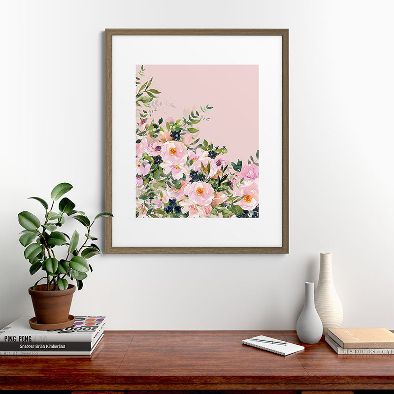 Boho, Vintage, Floral Watercolor, Pink Roses Framed Art Print Gallery Image 58