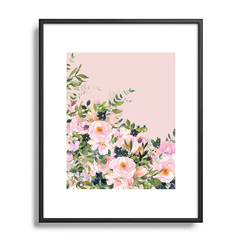 Boho, Vintage, Floral Watercolor, Pink Roses Framed Art Print Gallery Image 112