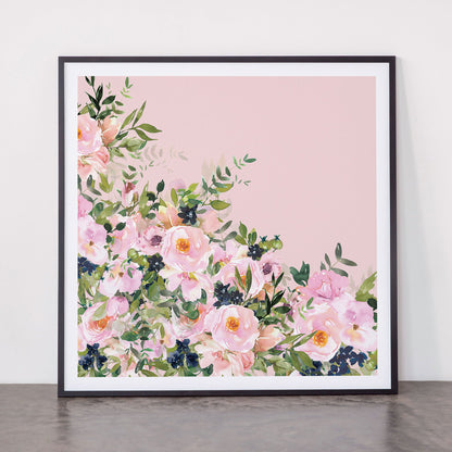 Boho, Vintage, Floral Watercolor, Pink Roses Framed Art Print Gallery Image 11