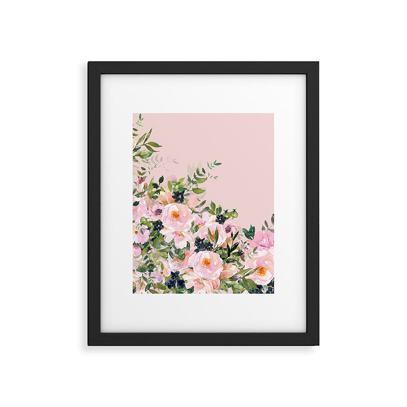 Boho, Vintage, Floral Watercolor, Pink Roses Framed Art Print Gallery Image 5
