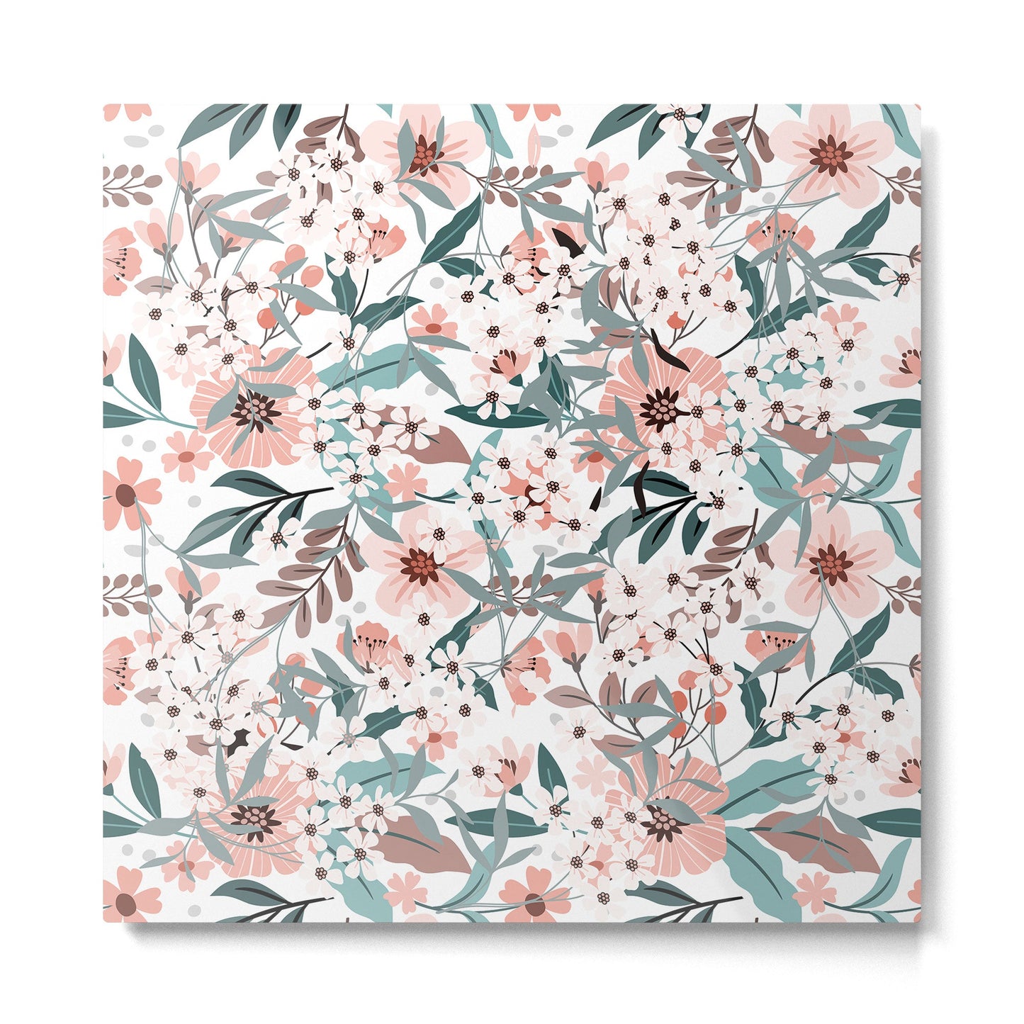Spring Wildflowers, Floral Prints, Soft Pink and Teal Metal Print Gallery Image 5