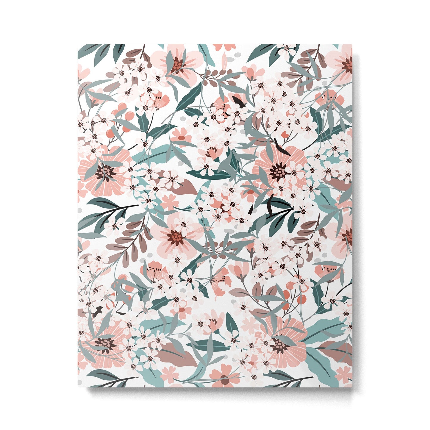 Spring Wildflowers, Floral Prints, Soft Pink and Teal Metal Print Gallery Image 4