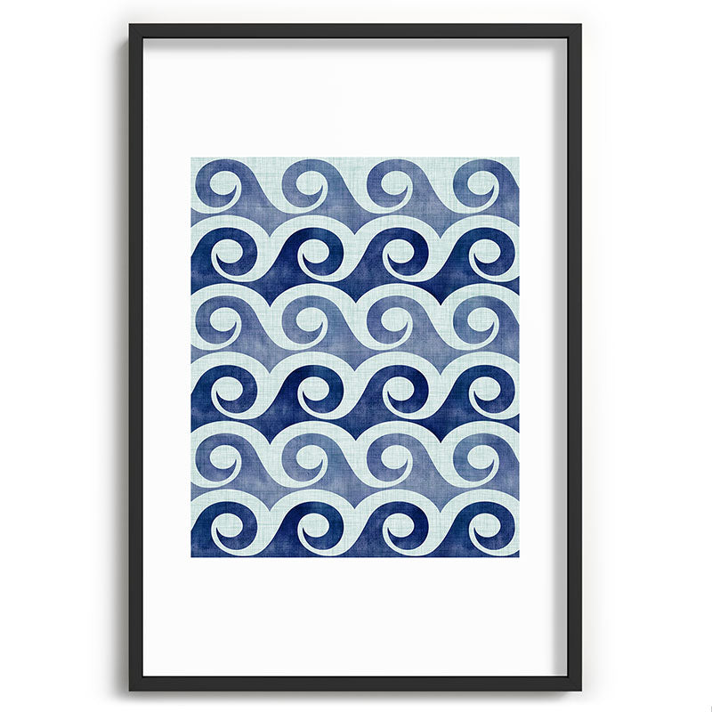 Indigo Geometric Beach Waves Framed Art Print Gallery Image 85